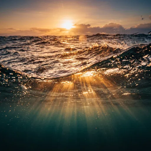 Golden Sunset Over-Under Ocean Wave Split View