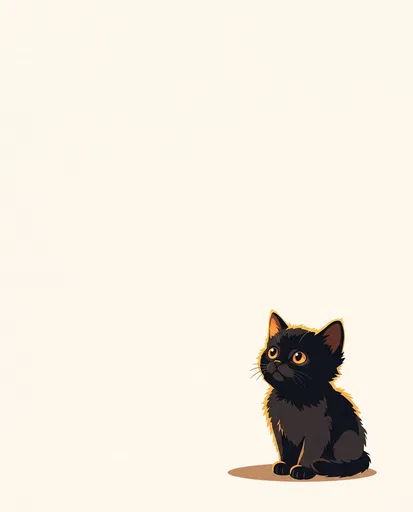 Black Kitten Illustration on Cream Background