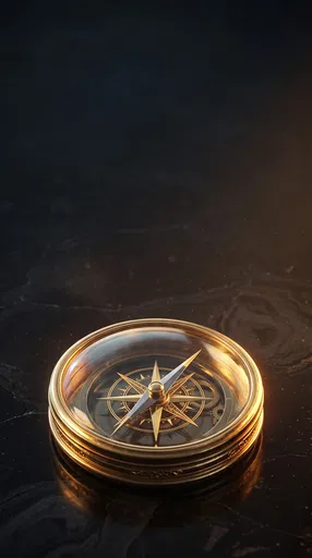 Gold Compass on Dark Obsidian Surface