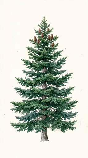 Botanical Watercolor Illustration of Noble Fir Tree