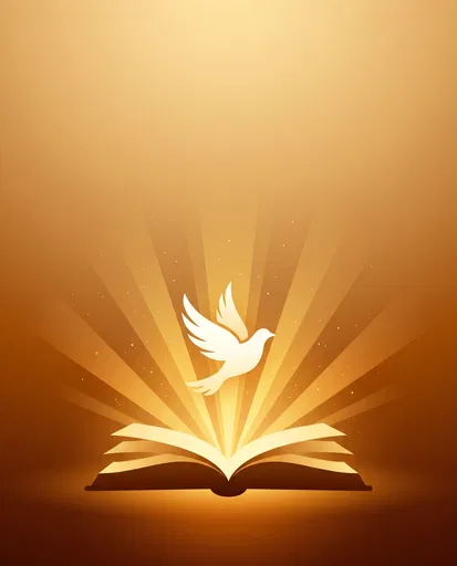 Golden Open Book With Rising White Dove
