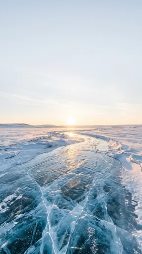 Frozen Blue River at Winter Sunset