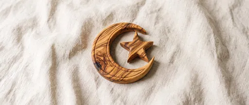 Carved Olive Wood Crescent and Star Emblem