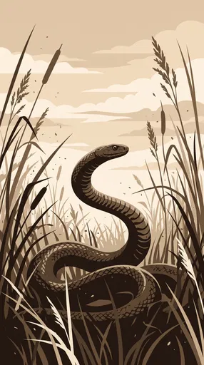 Sepia Illustration of Snake in Tall Grass