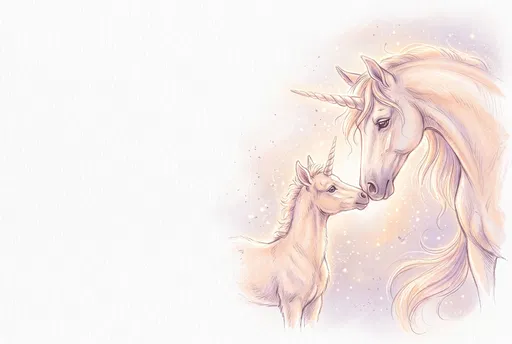 Pastel Drawing of Unicorn Mare and Foal