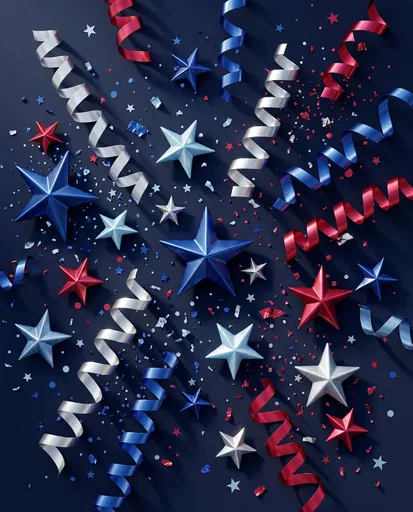 Festive Patriotic Stars and Ribbons Flat Lay