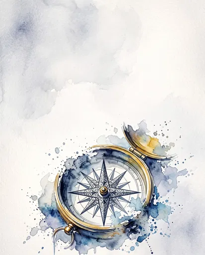 Watercolor Nautical Brass Compass Illustration
