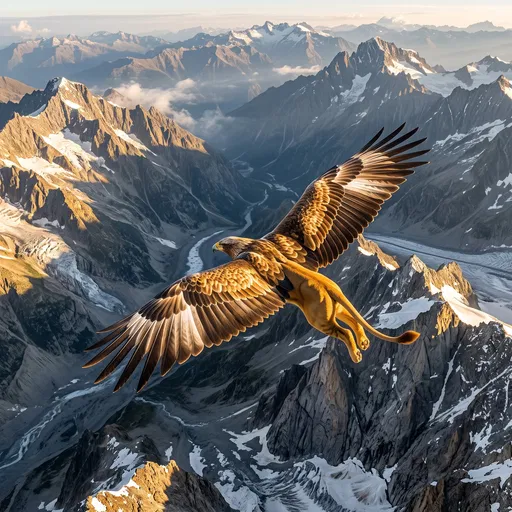 Golden Griffin Soaring Over Alpine Peaks