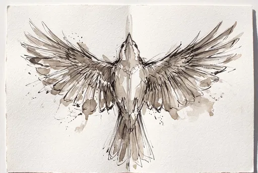Watercolor and Ink Bird Flight Sketch