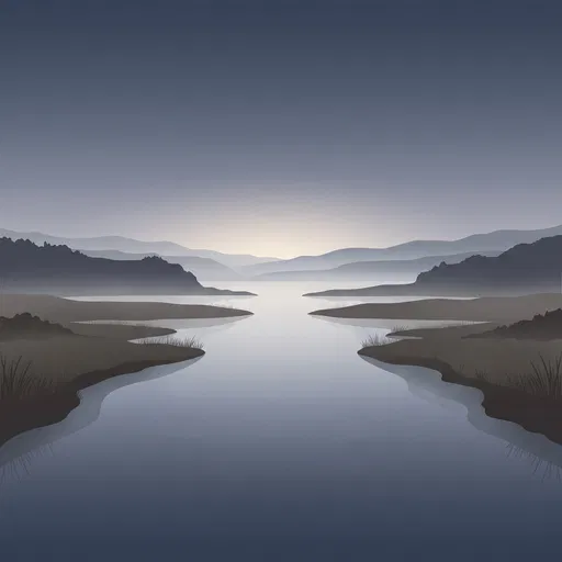 Minimalist Dusk River Estuary Illustration