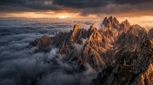 Golden Sunset Over Jagged Alpine Peaks