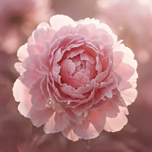 Close-Up of Dewy Pink Peony Blossom