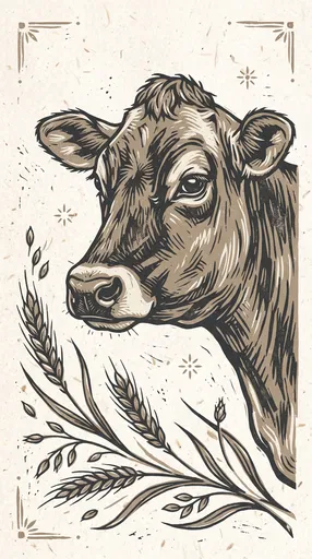 Vintage Linocut Jersey Cow Head Illustration