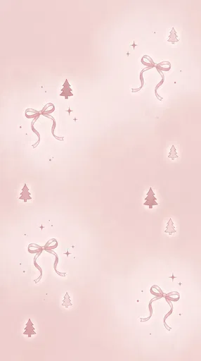 Pink Coquette Ribbons and Christmas Trees Wallpaper