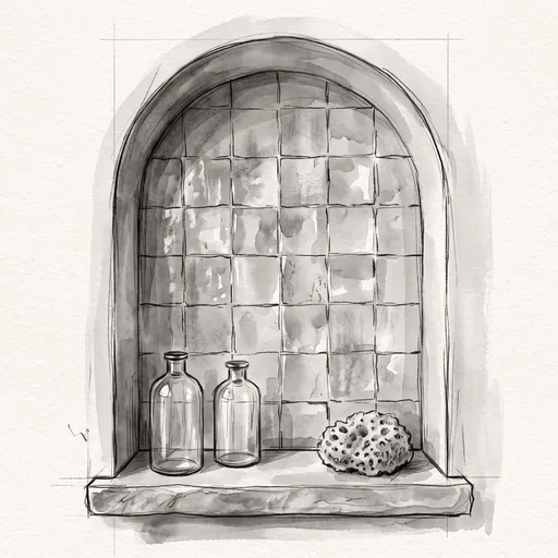 Monochrome Sketch of Arched Shower Niche