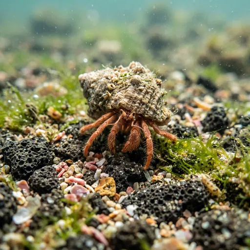 Macro Hermit Crab on Volcanic Seabed