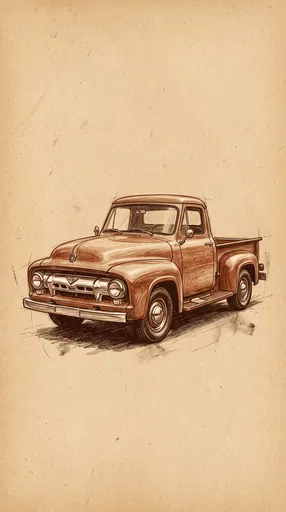 Vintage Sepia Pickup Truck Drawing