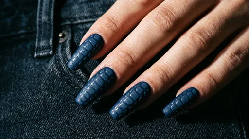 Blue Crocodile Texture Coffin Nails on Denim