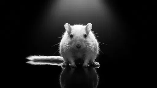 Monochrome White Gerbil Under Studio Spotlight