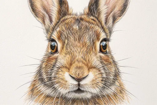 Colored Pencil Drawing of Wild Rabbit Face