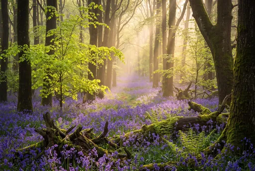 Sunlit Spring Woodland With Bluebells