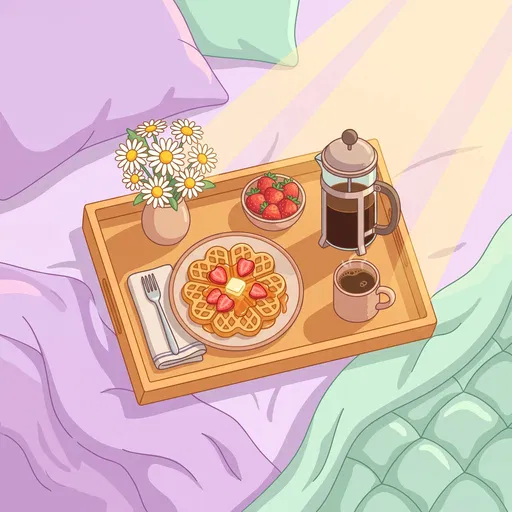 Cozy Breakfast in Bed Vector Illustration
