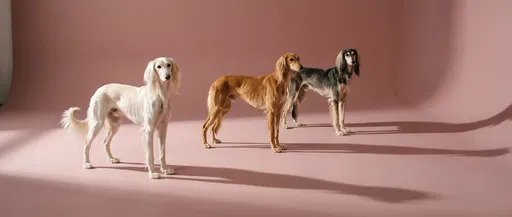 Three Saluki Hounds in Pink Studio
