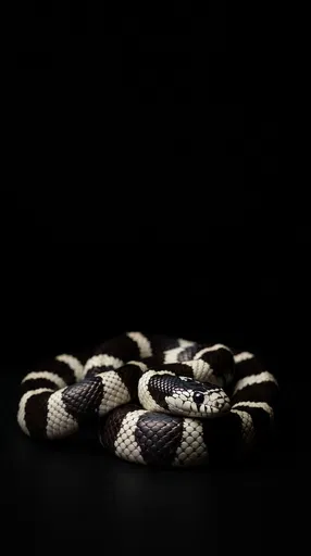 Coiled California Kingsnake on Black