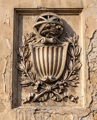 Weathered Stone Relief with Armillary Sphere