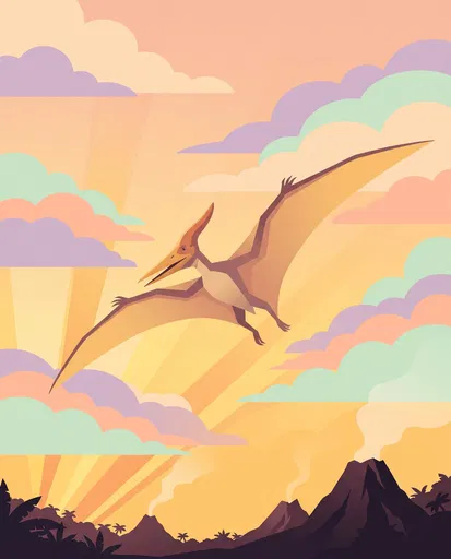 Pteranodon Soaring Over Prehistoric Volcanoes