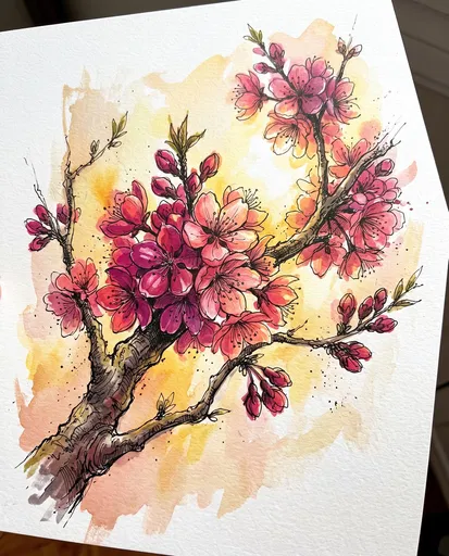 Ink and Wash Cherry Blossom Branch