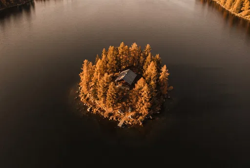 Aerial View of Autumn Island Cabin