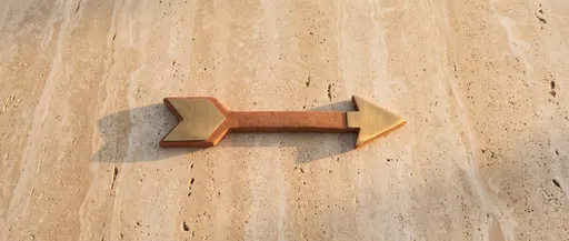 Terracotta and Brass Arrow on Travertine