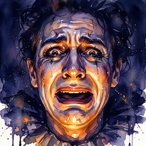 Watercolor Portrait of Grimacing Theater Performer