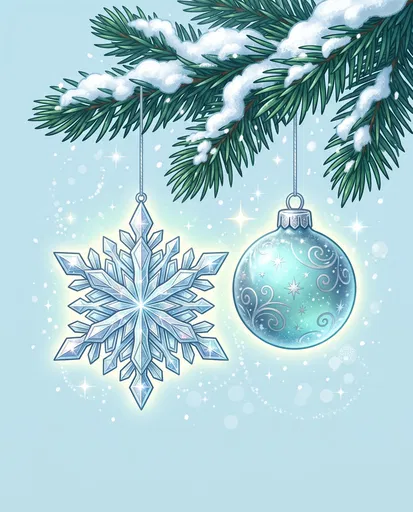 Snowflake and Bauble on Snowy Branch