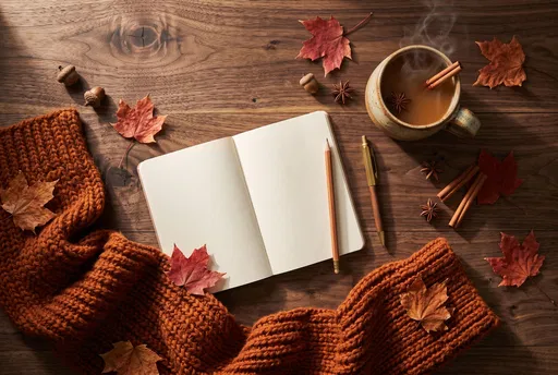 Autumn Flat Lay With Notebook And Cider