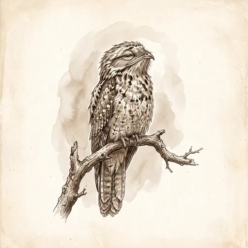 Sepia Ink Illustration of Potoo Bird