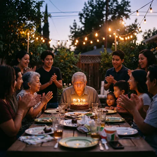 Family Celebrating Grandfather Birthday Outdoors