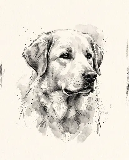 Charcoal and Watercolor Akbash Dog Portrait
