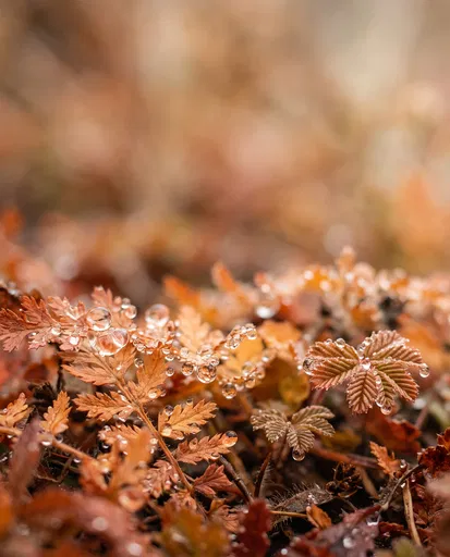 Autumn Foliage with Morning Dew Drops