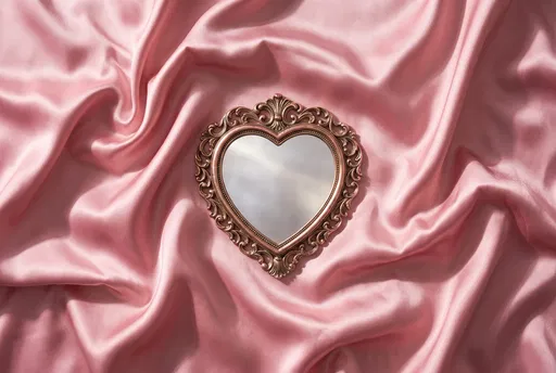 Ornate Heart Mirror on Pink Silk