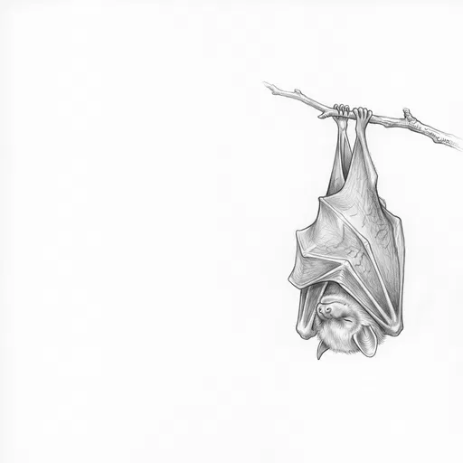Pencil Drawing of Hanging Sleeping Bat