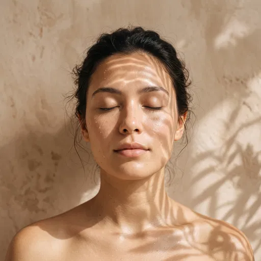Serene Woman With Dewy Skin In Sunlight