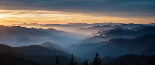 Misty Blue Mountain Ridges at Sunset
