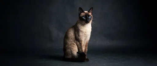 Siamese Cat Studio Portrait on Dark Background