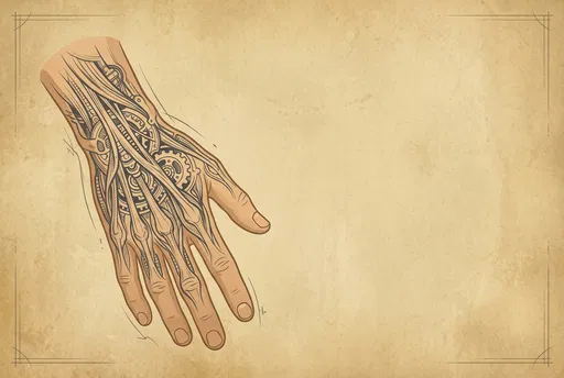 Biomechanical Hand Tattoo Illustration on Parchment