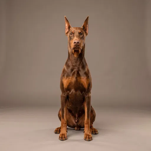 Red Doberman Sitting in Studio Portrait