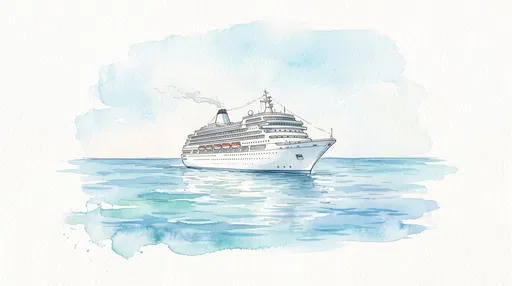 Watercolor Illustration of White Cruise Ship