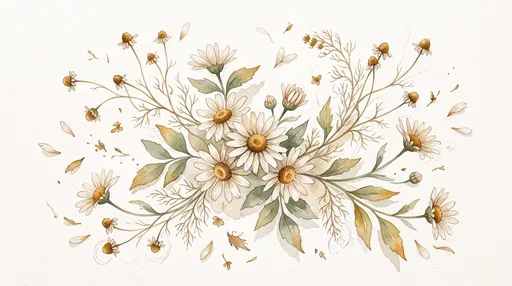 Watercolor Wild Daisies and Chamomile Arrangement