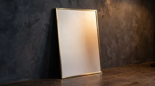 Blank Brass Frame Against Dark Wall